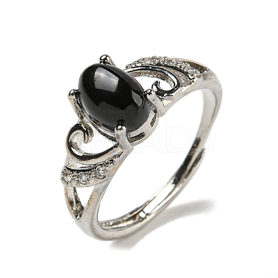 Oval Natural Dyed & Heated Black Agate Adjustable Rings RJEW-Q818-01P-06B-1