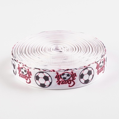 Single Face Word Soccer with Football Printed Polyester Grosgrain Ribbons SRIB-P019-05-1