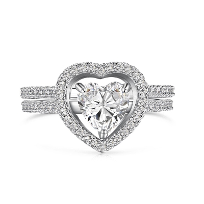 Anti-Tarnish Rhodium Plated 925 Sterling Silver Double Rings Set RJEW-Z040-17P-B-1