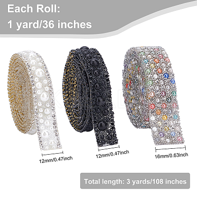 3Yards 3 Style Plastic Glitter Hotfix with Resin Rhinestone DIY-BC0003-35-1