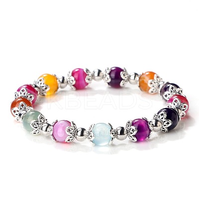Colorful Natural Agate Dyed Round Beaded Stretch Bracelets for Women JT2459-15-1