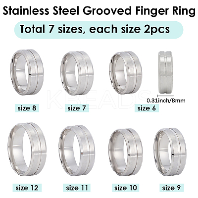 14Pcs 7 Styles Stainless Steel Grooved Finger Ring Settings STAS-SC0010-65P-1