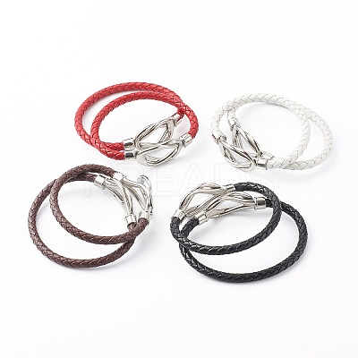 Braided Imitation Cowhide Leather Cord Bracelets for Couple BJEW-JB06443-1