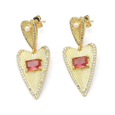 Heart Clear Cubic Zirconia Dangle Stud Earrings EJEW-F311-03G-1