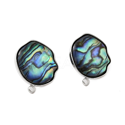 304 Stainless Steel Pave Natural Paua Shell Stud Earring Findings STAS-Z125-03P-1