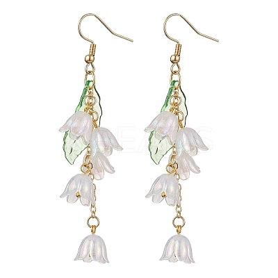 Flower Acrylic with 304 Stainless Steel Dangle Earrings EJEW-JE06142-1