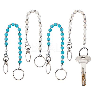 4Pcs 2 Style Synthetic Turquoise & Magnesite Keychain KEYC-NB00022-1