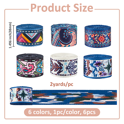6Pcs 6 Colors Polyester Ribbons OCOR-FH0001-48C-1
