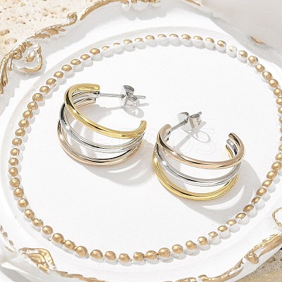 304 Stainless Steel Triple C-Shaped Stud Earrings for Women EJEW-C096-68M-02-1
