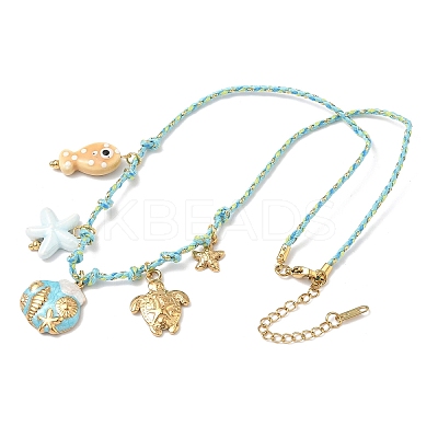 Ocean Theme Starfish Fish Turtle Shell Shape 304 Stainless Steel Pendant Necklaces LS-NJEW-D344-03G-1