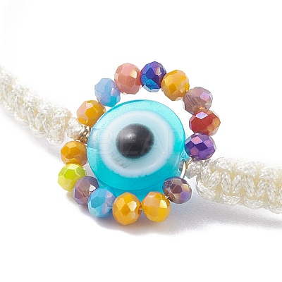 Flat Round with Evil Eye Glass & Resin Braided Bead Bracelet for Women BJEW-JB08077-1