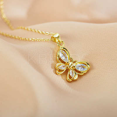 Brass Pave Cubic Zirconia Butterfly Pendant Necklaces FS-WGD20DC-02-1