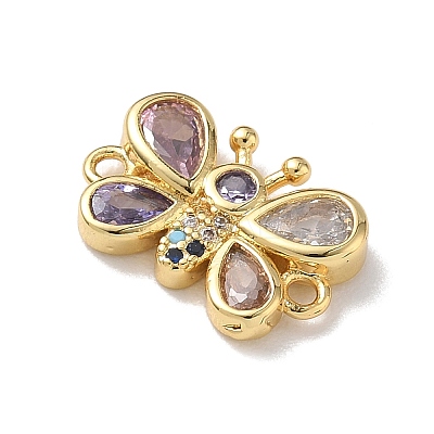 Brass Pave Cubic Zirconia Butterfly Links Connector Charms KK-L268-028G-06-1