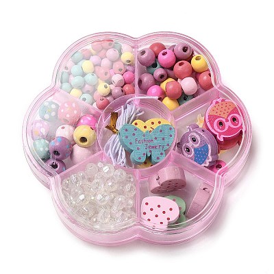 Children's Day Theme Maple Wood Jewelry Set DIY Making Kits WOOD-C006-01U-1