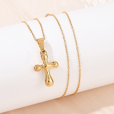 304 Stainless Steel Religion Cross Pendant Necklaces for Women NJEW-G176-02G-1