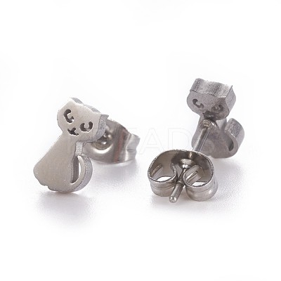 Tarnish Resistant 304 Stainless Steel Kitten Stud Earrings EJEW-F227-11P-1