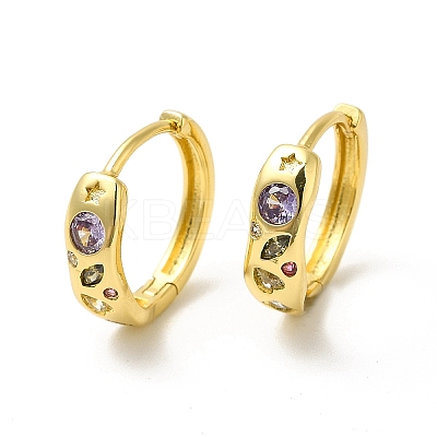 Cubic Zirconia Star & Heart Geometry Hoop Earrings EJEW-E270-32G-1