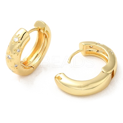 Clear Cubic Zirconia Star Hoop Earrings LS-EJEW-C022-04G-1