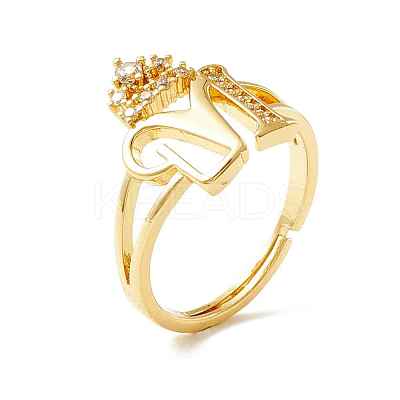 Clear Cubic Zirconia Initial Letter with Crown Adjustable Ring RJEW-M139-17M-1