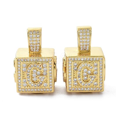 Alphabet Brass Micro Pave Clear Cubic Zirconia Pendants ZIRC-O045-01G-G-1
