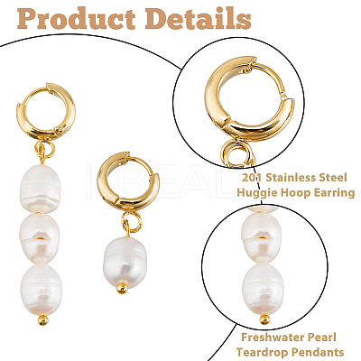 2 Pairs 2 Styles Natural Cultured Freshwater Pearl Teardrop Hoop Earrings EJEW-HS00007-1