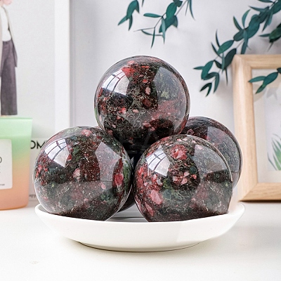 Natural Rhodonite Crystal Ball Display Decorations PW-WG27983-02-1