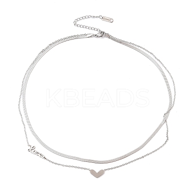 201 Stainless Steel Love Heart Pendant Double Layer Necklaces for Women NJEW-D307-03P-1