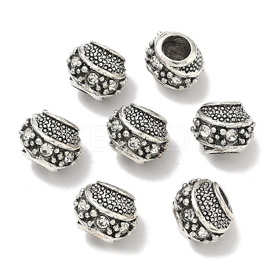 Barrel Antique Silver Plated Metal Alloy Rhinestone European Beads ALRI-Q228-02I-1
