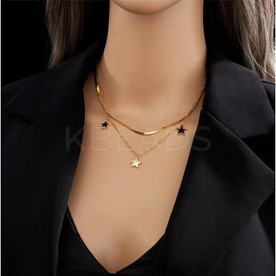 Star Stainless Steel with Natural Shell Double Layer Pendant Necklaces & Charm Bracelets Sets WGBAFA5-03-1
