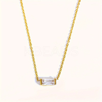 Birthstone Style Brass Cubic Zirconia Rectangle Pendant Necklaces for Women FS-WGDF12C-04-1