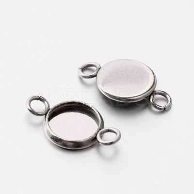 Tarnish Resistant Flat Round 304 Stainless Steel Cabochon Connector Settings STAS-E079-01-1