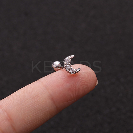 316L Surgical Stainless Steel Micro Pave Clear Cubic Zirconia Moon Cartilage Earrings WG9CD6D-34-1