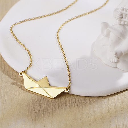Personalized Stainless Steel Paper Boat-shaped Pendant Necklaces for Women Daily Wear Gift DZ0863-1-1