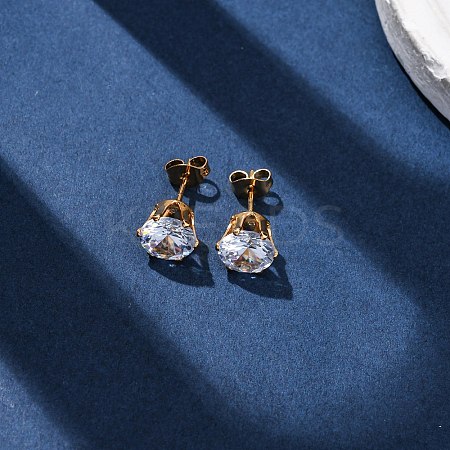 304 Stainless Steel Micro Pave Clear Cubic Zirconia Stud Earrings EJEW-P299-01E-G-1