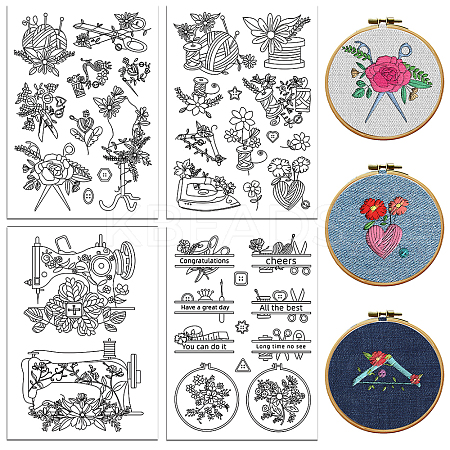 4 Sheets 11.6x8.2 Inch Stick and Stitch Embroidery Patterns DIY-WH0455-168-1