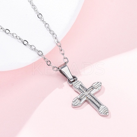 Cross 304 Stainless Steel Pendant Necklaces NJEW-H059-10P-1