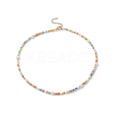 Natural Pearl & Glass Beaded Necklace for Women X-NJEW-JN04241-1