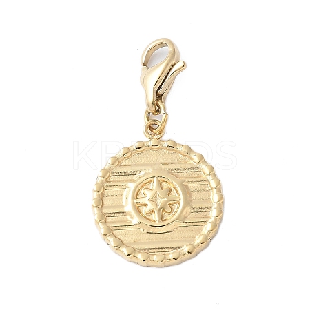304 Stainless Steel Flat Round with Star Pendant Decoration STAS-S165-18G-1