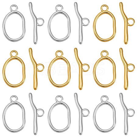 10Pcs 2 Colors Ion Plating(IP) 304 Stainless Steel Toggle Clasps STAS-SC0010-68A-1