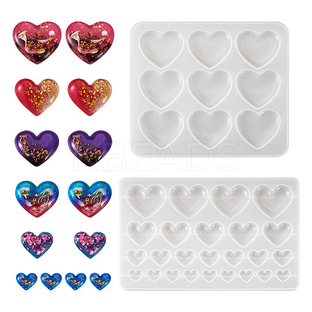  2Pcs 2 Styles Heart Shape Silicone Molds DIY-TA0005-85-1