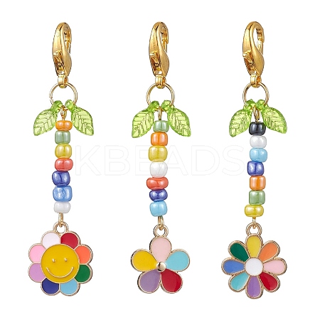 3Pcs Glass Seed Bead Pendant Decorations HJEW-MZ00052-1