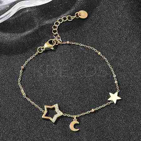 304 Stainless Steel Micro Pave Rhinestone Link Bracelets for Women BJEW-Z140-04G-1