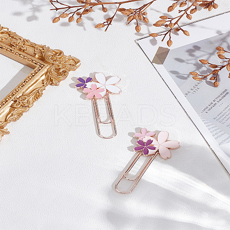 2Pcs 2 Style Rose Gold Tone Zinc Alloy Enamel Bookmarks AJEW-LP0004-43B-1