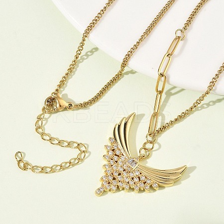 304 Stainless Steel Micro Pave Clear Cubic Zirconia Pendant Necklaces for Women NJEW-Z103-01G-07-1