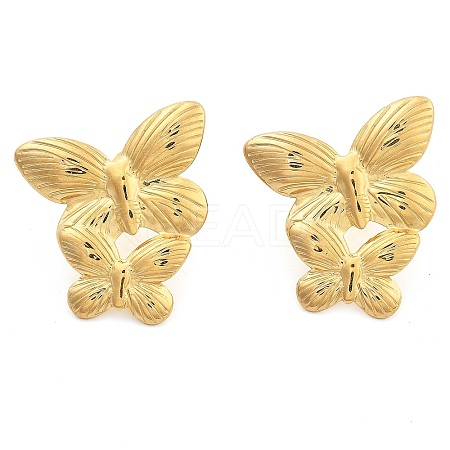 Ion Plating(IP) 304 Stainless Steel Butterfly Stud Earrings EJEW-G414-02G-02-1