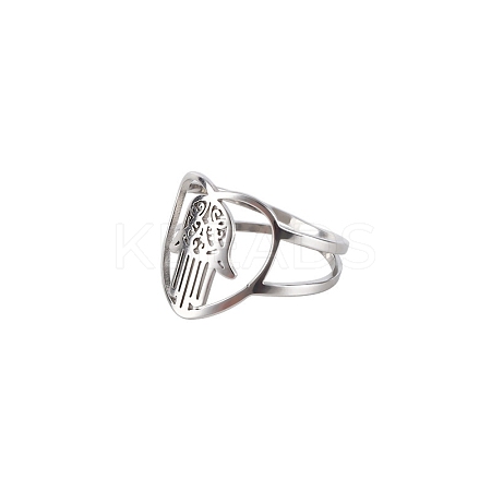 Non-Tarnish Stainless Steel Heart with Hamsa Hand Finger Ring CHAK-PW0001-001D-02-1