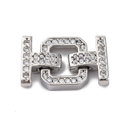 Brass Micro Pave Clear Cubic Zirconia Fold Over Clasps KK-P291-12P-1