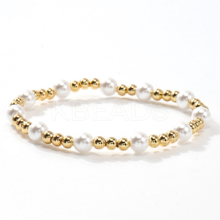 Brass & Resin Imitation Pearl Round Beads Stretch Jewelry for Women YN2620-5-1