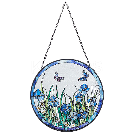 Flat Round with Butterfly Glass Hanging Suncatcher HJEW-WH0036-121-1