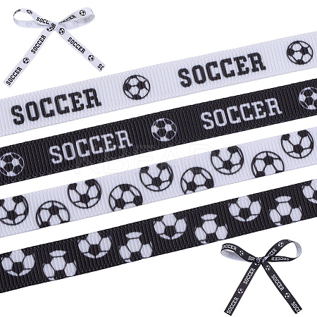 4 Rolls 4 Styles Polyester Sport Ball Printed Grosgrain Ribbon OCOR-GF0004-31B-1